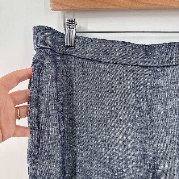 Theory Size 12 Thorina Tierra Wash Blue Linen Viscose Blend Pants Crop Split Hem - Picture 4 of 11
